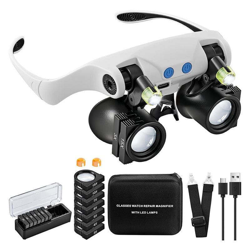 Electronics Repair Glasses - نظارات مكبرة بإضاءة ABUP-LED، عدسة مكبرة